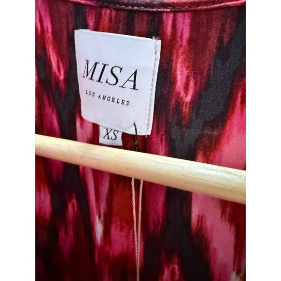 MISA Los Angeles Amina Wrap Chic Satin Ruffle Fuchsia Dress NWT XS $357 - Picture 3 of 7